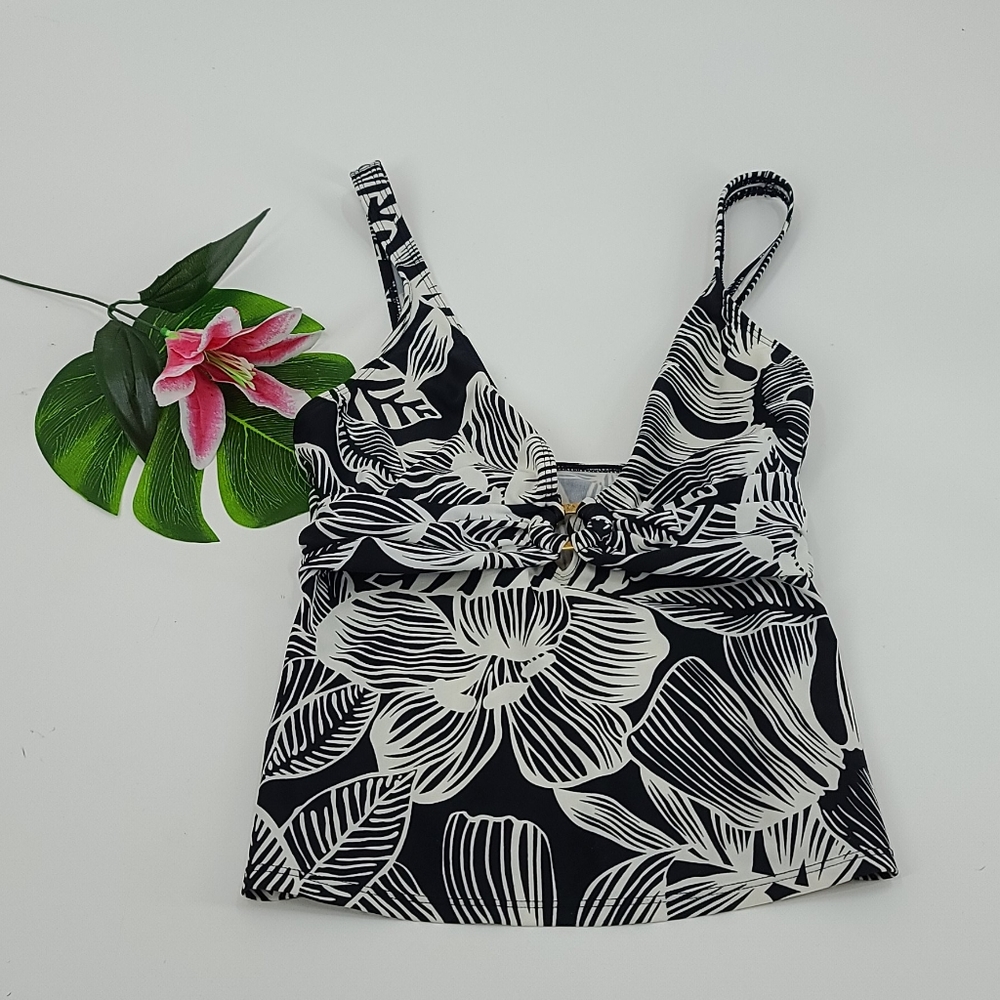 Lauren ralph lauren black and white floral tankini